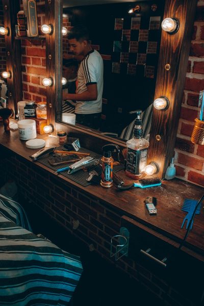 Barber shop bench with tools sitting on it